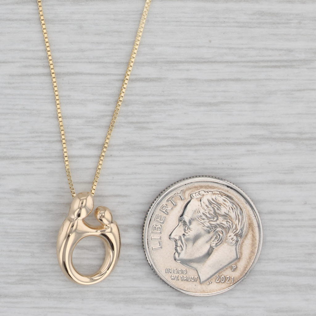 Gray Mother and Child Charm Pendant Necklace 14k Yellow Gold 19.25" Box Chain