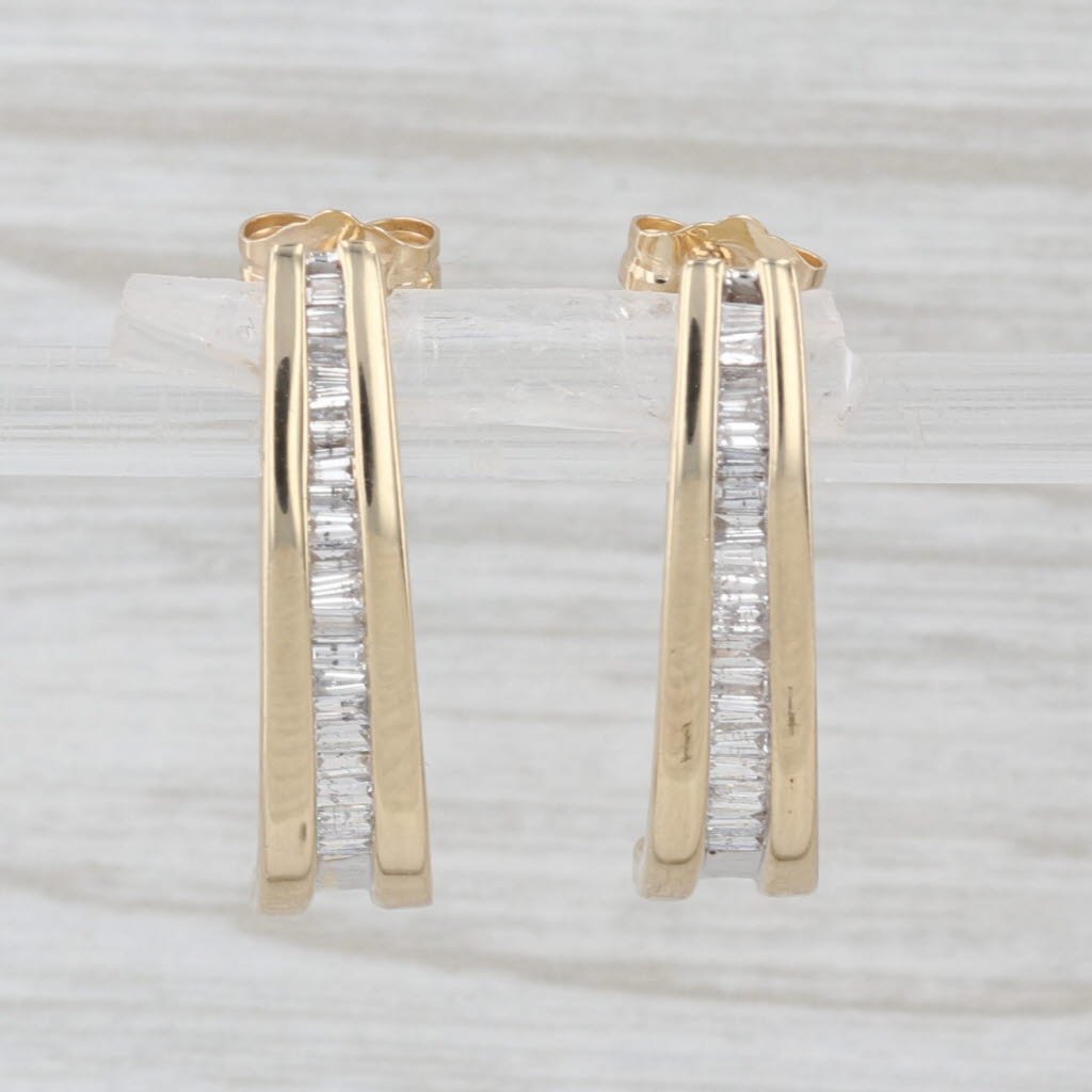 0.35ctw Diamond Journey J-Hook Earrings 14k Yellow Gold Drops