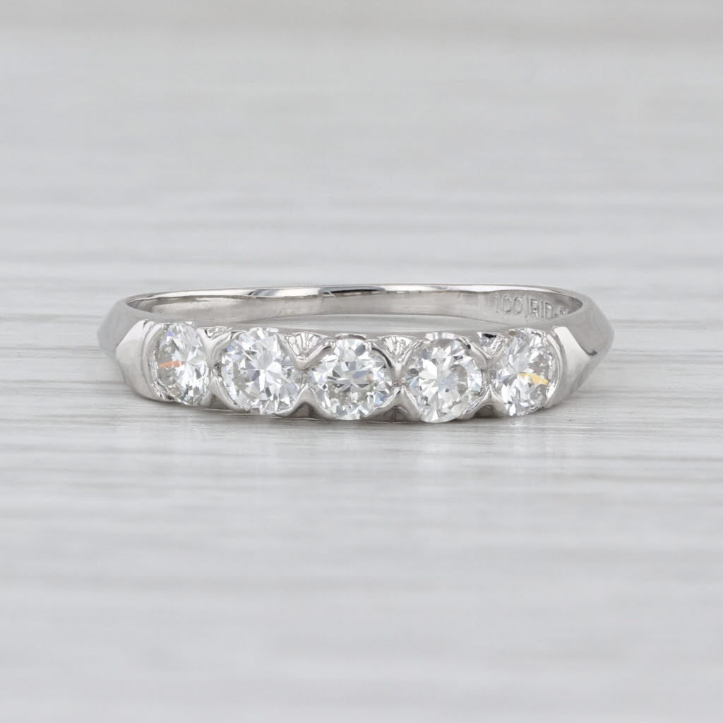 Vintage 0.60ctw Diamond Wedding Band 900 Platinum Size 7 Anniversary Ring