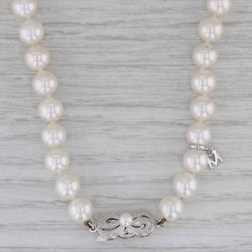 Gray Mikimoto Single Cultured Pearl Strand Necklace 18k White Gold 22.5"