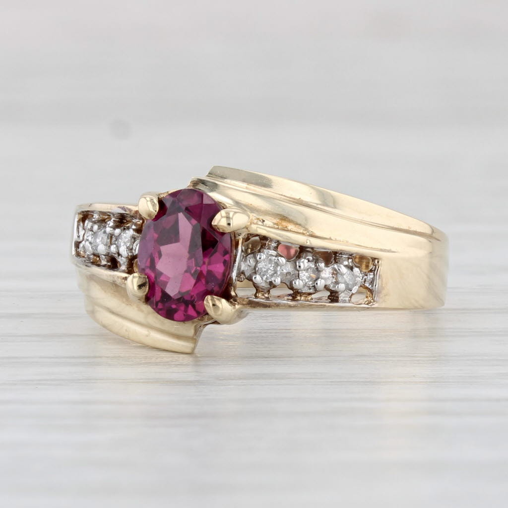 Light Gray 0.94ctw Oval Rhodolite Garnet Diamond Ring 10k Yellow Gold Size 7 Bypass