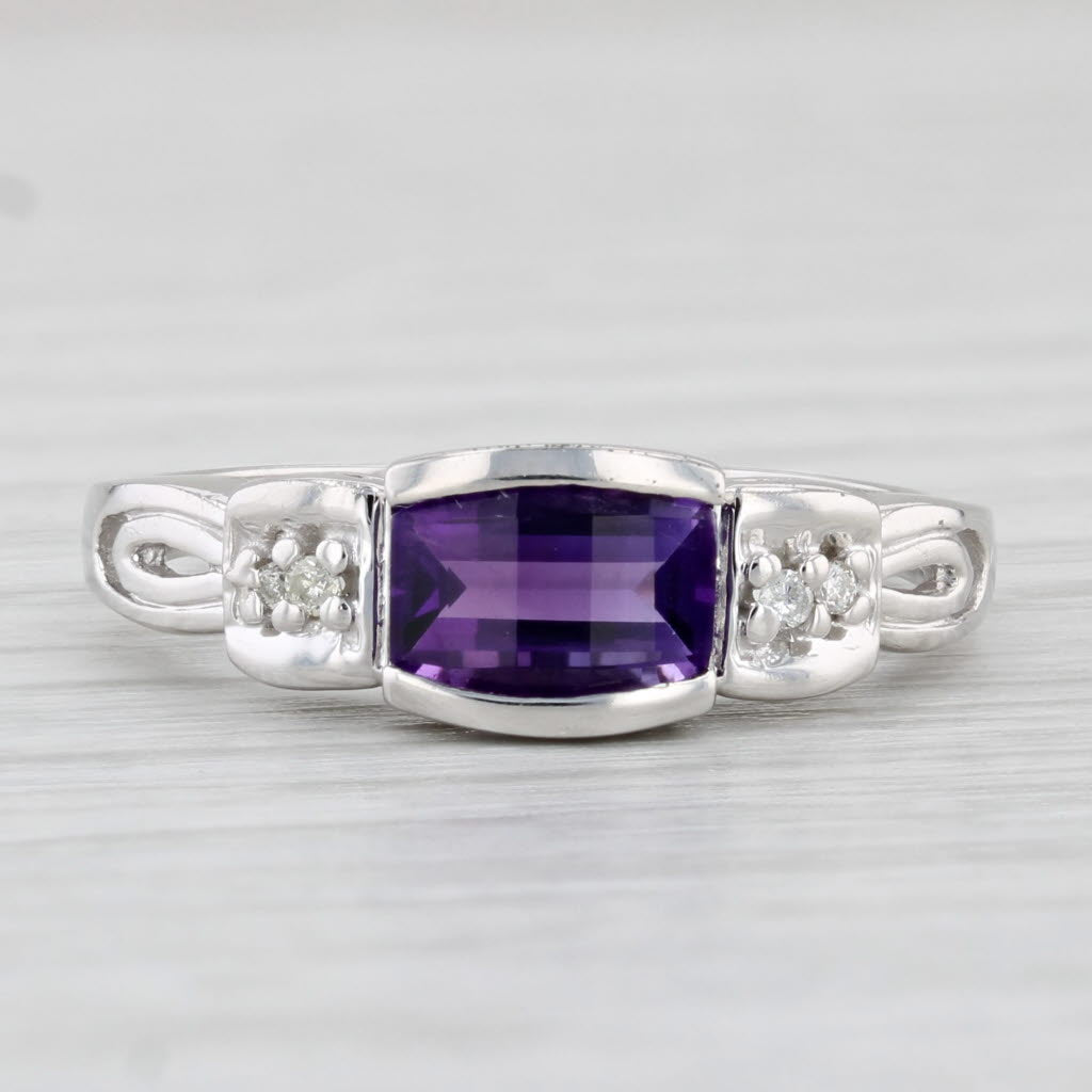 Light Gray 0.64ctw Amethyst Diamond Ring 14k White Gold Size 7.25