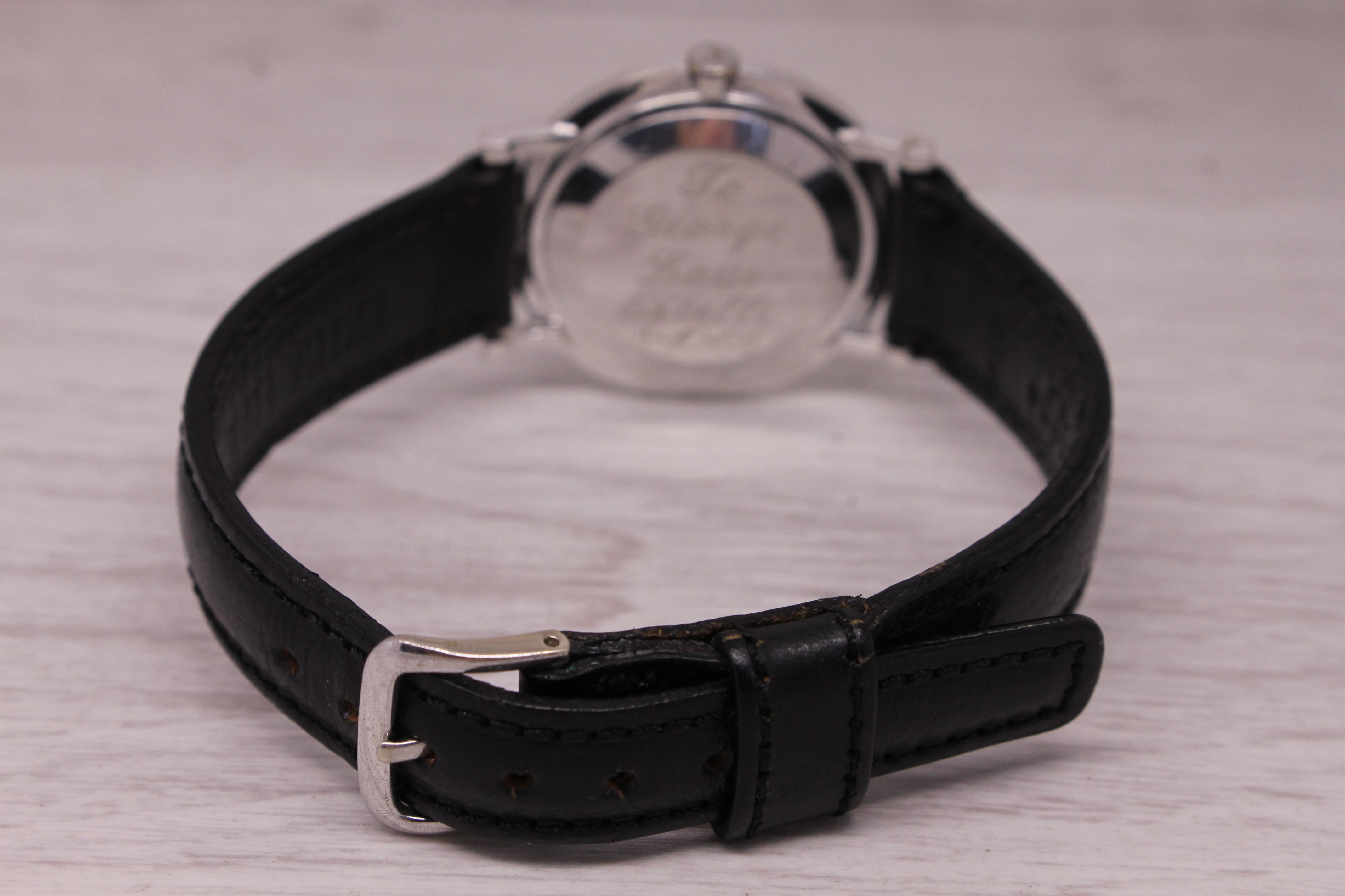 Dark Gray Vintage 1960s LeCoultre Mystery Dial 14k White Gold Diamond Dial Mens Watch