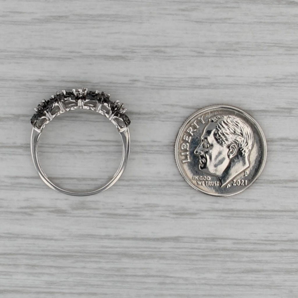 Black White Diamond Cluster Ring 14k White Gold Size 5.75