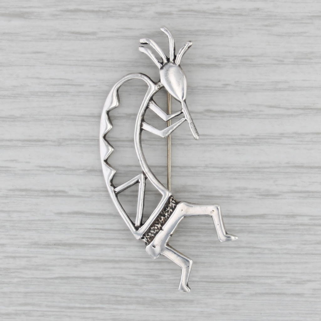 Kokopelli Brooch Sterling Silver Tia Long Navajo Native American Tribal Pin