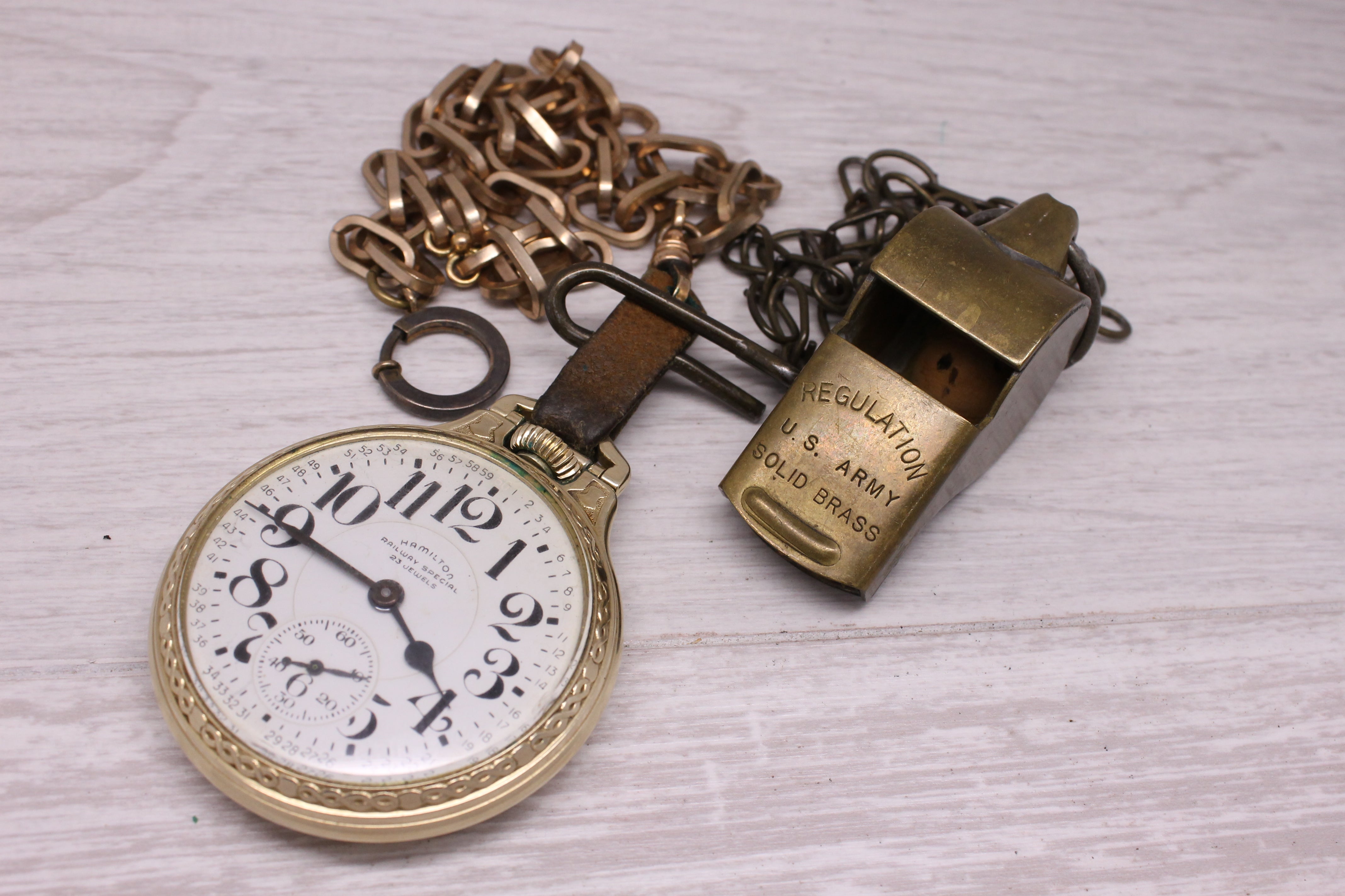 Hamilton 950B Railway Special 16s BOC Star Case w/ Gold Filled Chain & Whistle