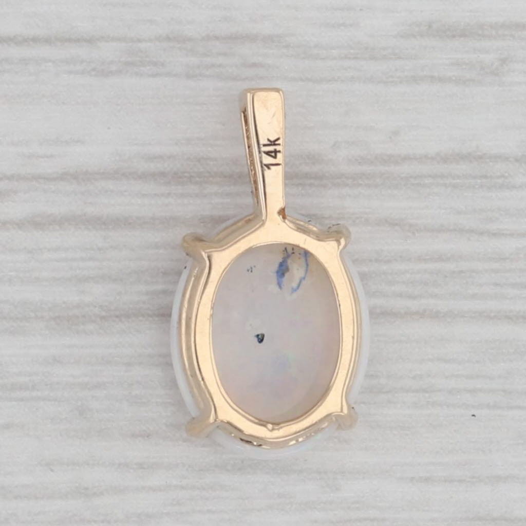 Gray Opal Oval Cabochon Solitaire Pendant 14k Yellow Gold Small Drop