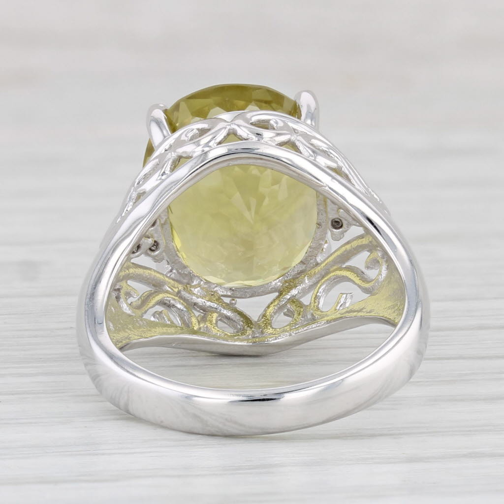 Light Gray 8.83ctw Lemon Quartz Diamond Ring 14k White Gold Size 7.25 Cocktail