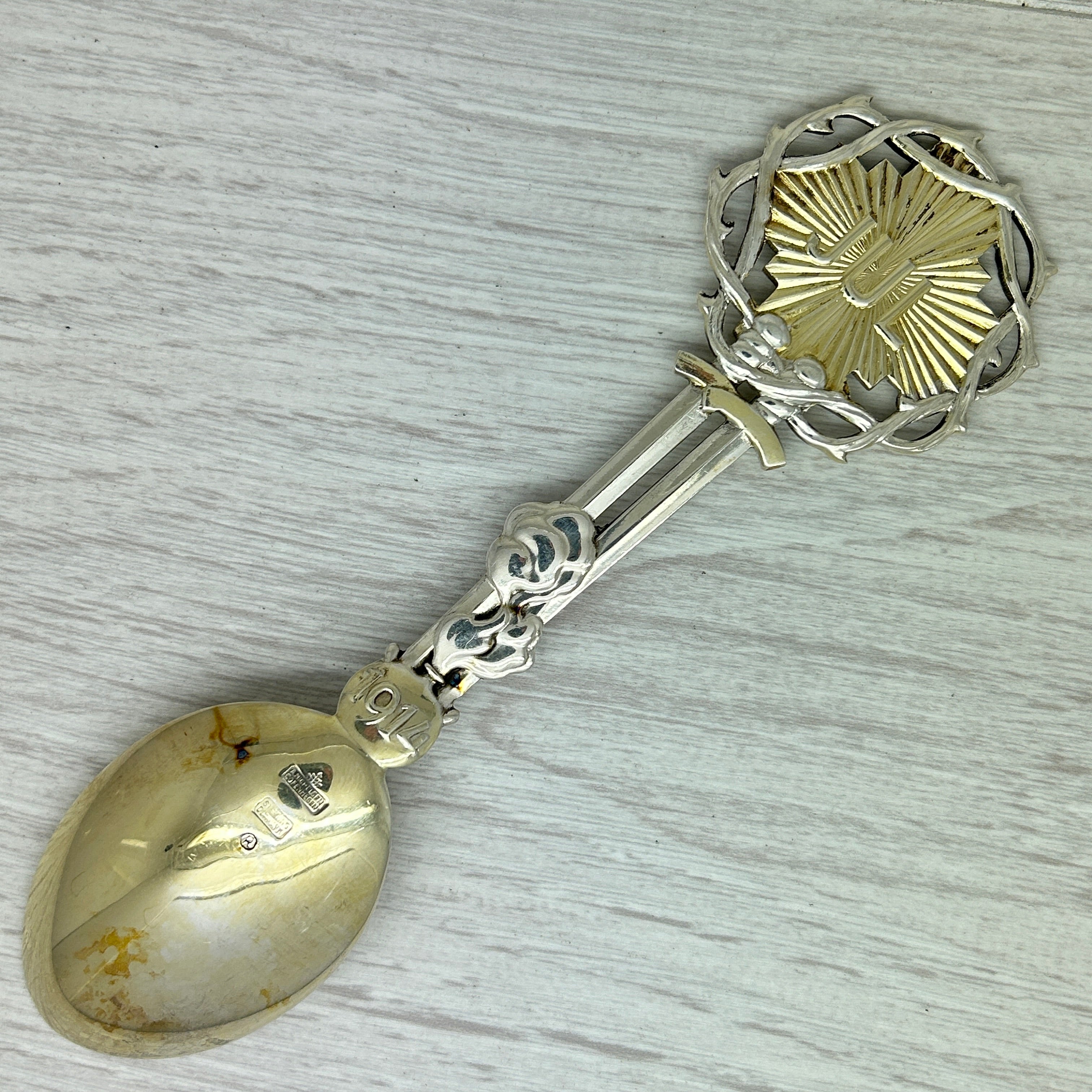 Gray Vintage 1914 Anton Michelsen Sterling Silver Cross Christmas Spoon Denmark