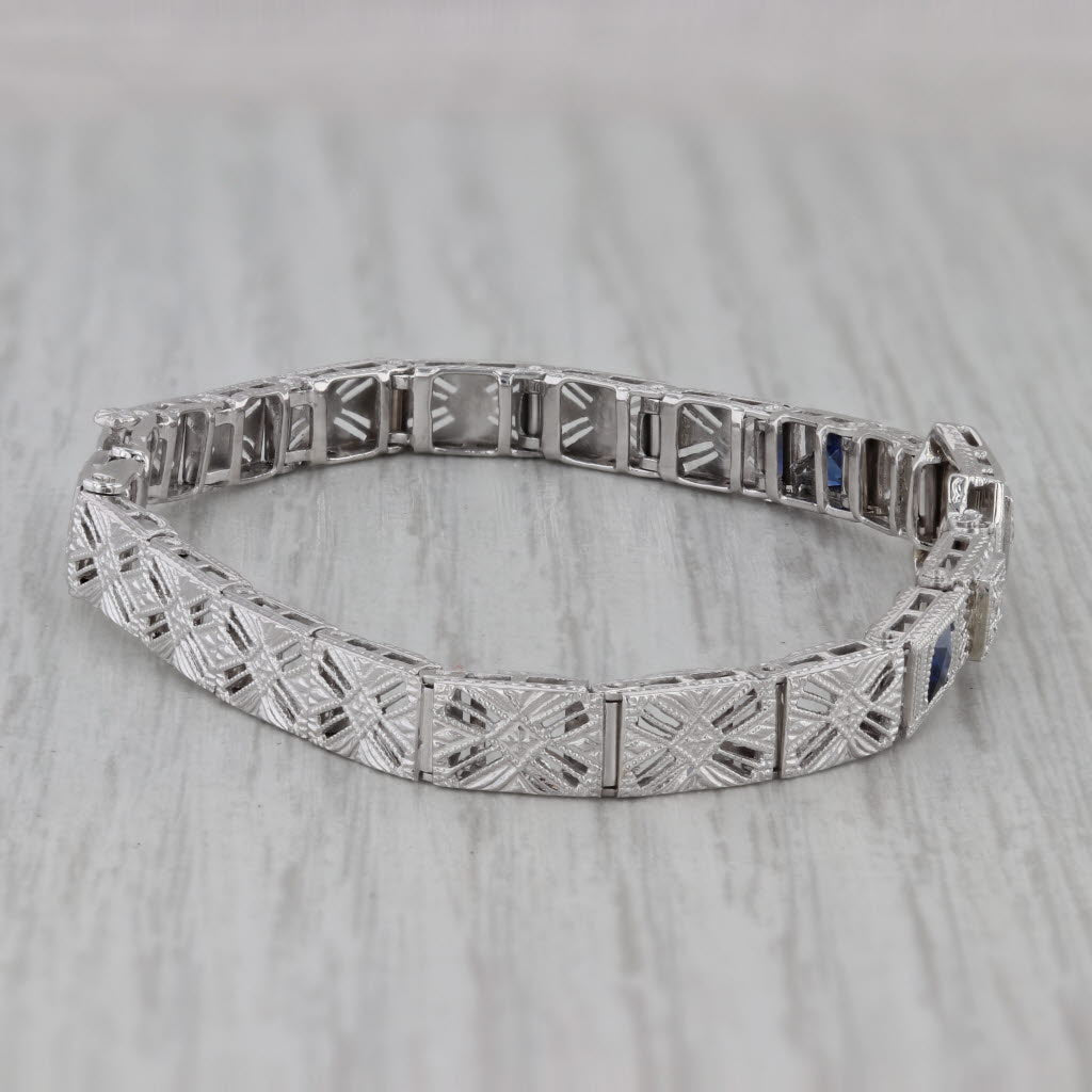 Dark Gray Art Deco 0.52ctw Diamond Lab Created Sapphire Bracelet 14k White Gold 5.75"