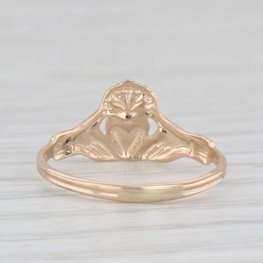 Light Gray Small Irish Claddagh Ring 14k Yellow Gold Size 3