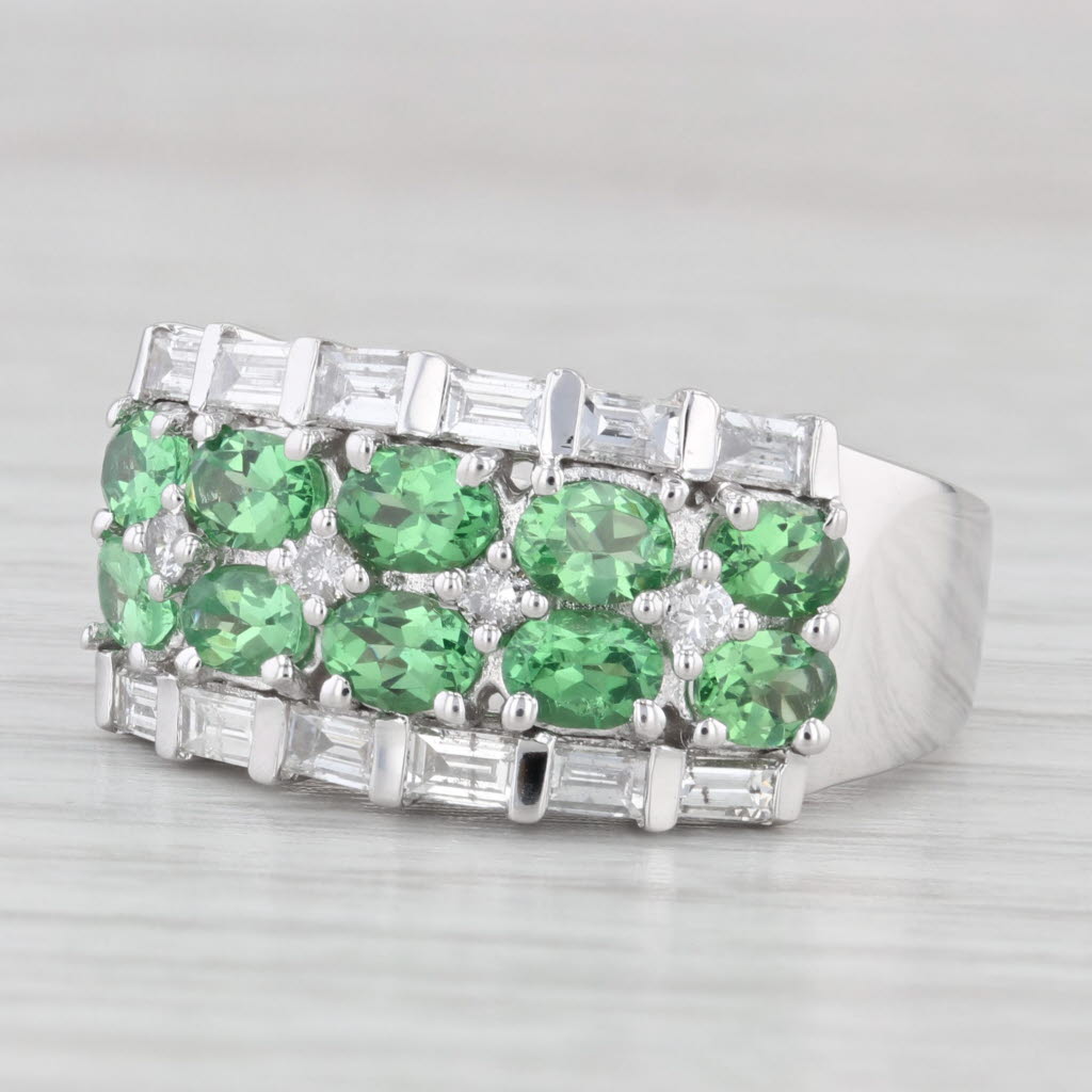 Light Gray 2.64ctw Green Tsavorite Garnet Diamond Ring 14k White Gold Size 8.75