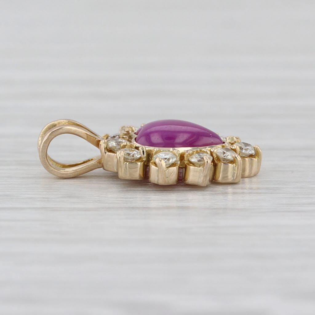 Lab Created Ruby Cabochon Heart Diamond Halo Pendant 14k Yellow Gold