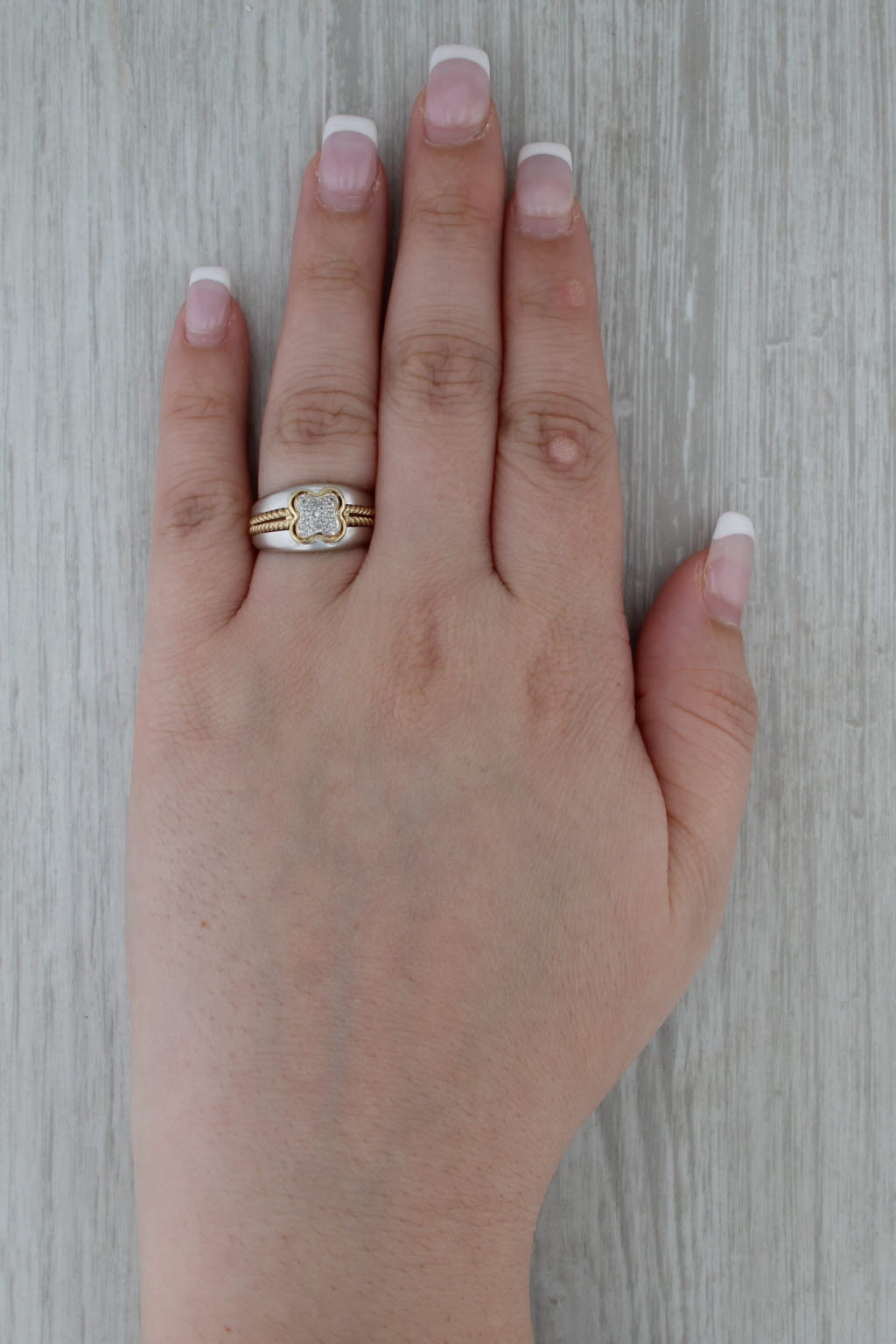 Pave Diamond Cluster Clover Ring 14k Yellow White Gold Size 6.5