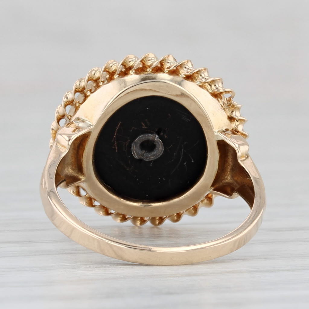 Light Gray Vintage Onyx Diamond Signet Ring 10k Yellow Gold Size 4.75