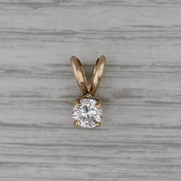 0.66ct Round Diamond Solitaire Pendant 14k Yellow Gold Small Drop