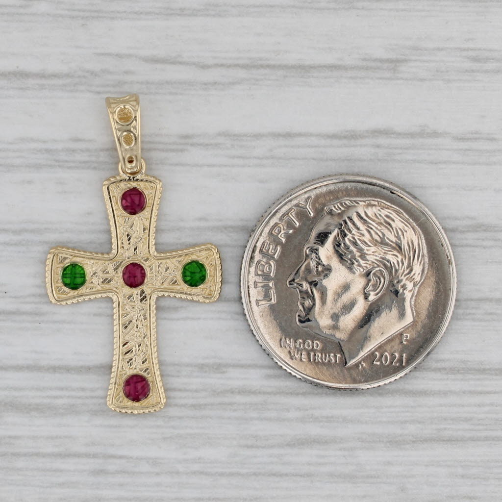 Gray Enamel Accented Reversible Cross Pendant 14k Yellow Gold