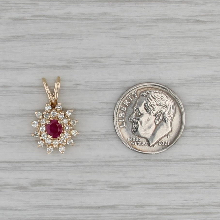 0.72ctw Ruby Diamond Pendant 14k Yellow Gold Small Drop