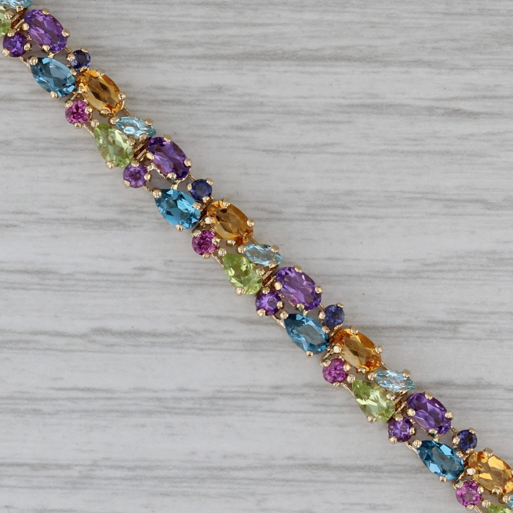 Gray 12.87ctw Gemstone Tennis Bracelet 14k Gold 8" Topaz Citrine Peridot Amethyst