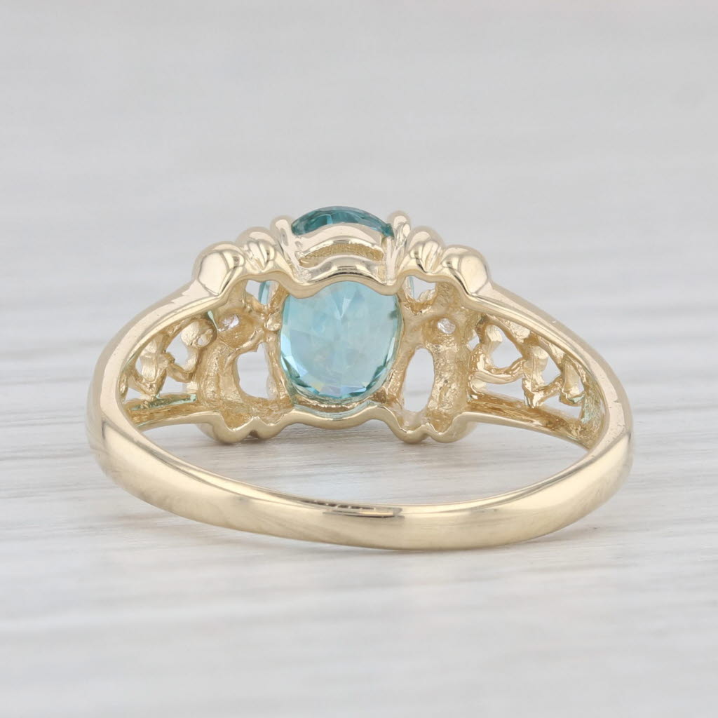 Light Gray Aqua Zircon Diamond Ring 14k Yellow Gold Size 7.25 Oval Solitaire