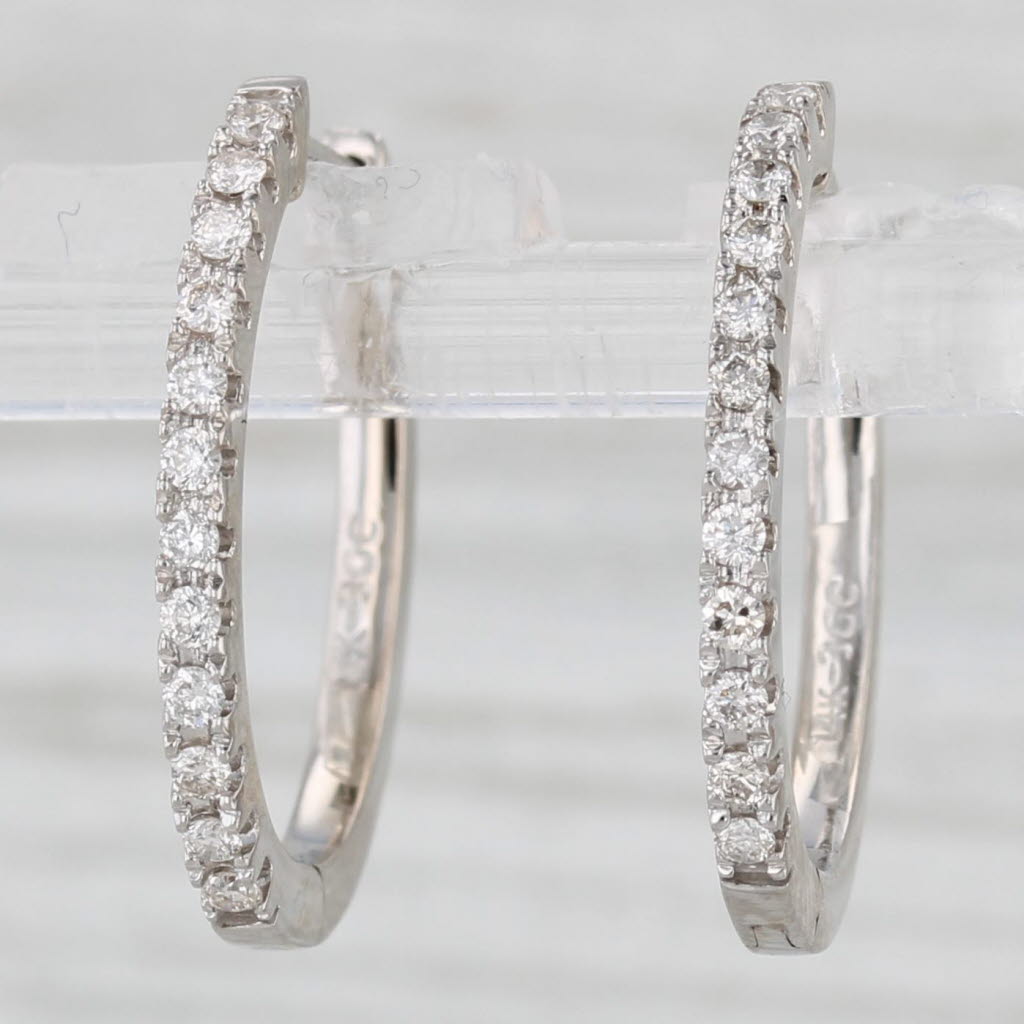 Light Gray 0.30ctw Diamond Hoop Earrings 14k White Gold Snap Top Hinged Oval Hoops