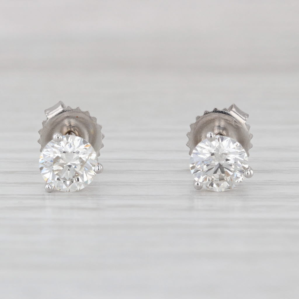 1.39ctw Diamond Solitaire Stud Earrings 14k White Gold Round Brilliant Studs