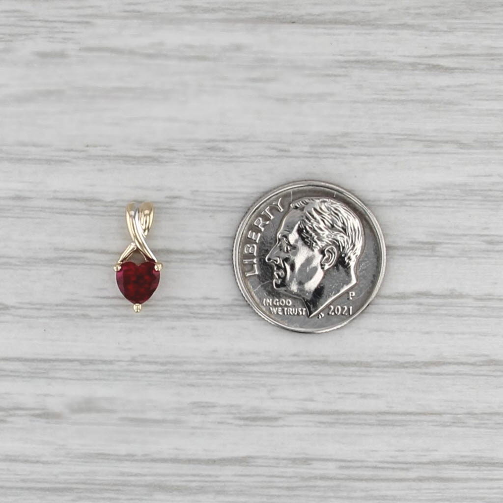 0.50ct Lab Created Ruby Heart Pendant 10k Yellow Gold Small Drop