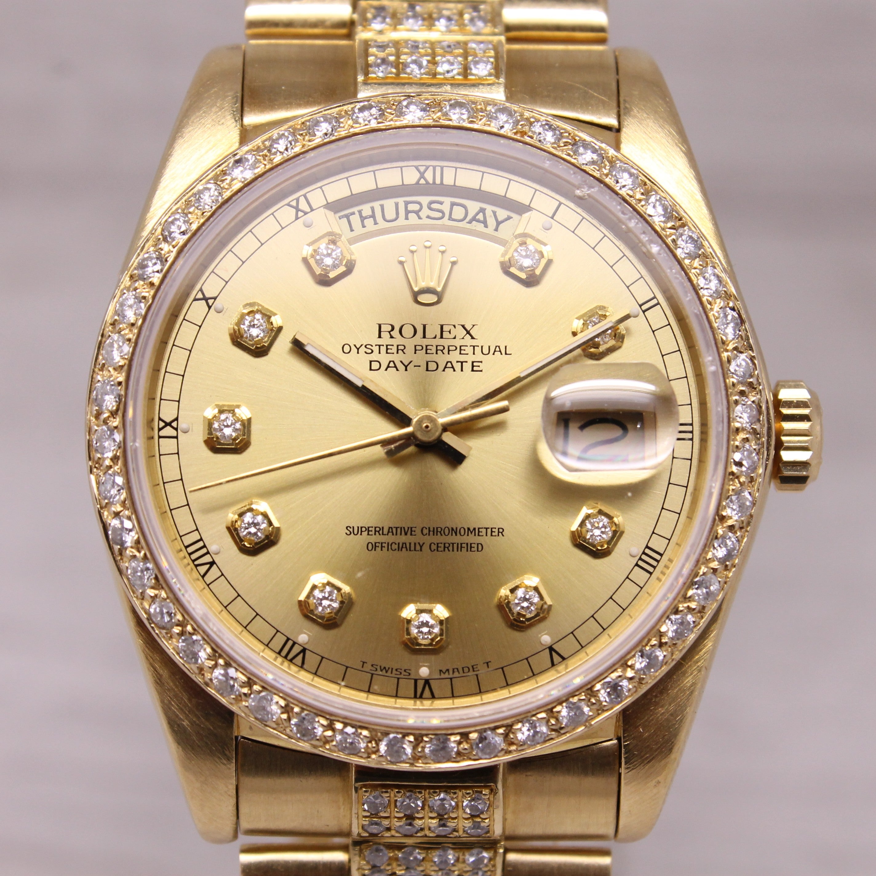 Vintage 1984 Rolex Day Date President 18038 18k Gold & Diamond Custom Bracelet