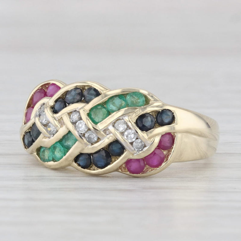 1.37ctw Woven Gemstone Ring 14k Gold Diamond Emerald Sapphire Lab Created Ruby