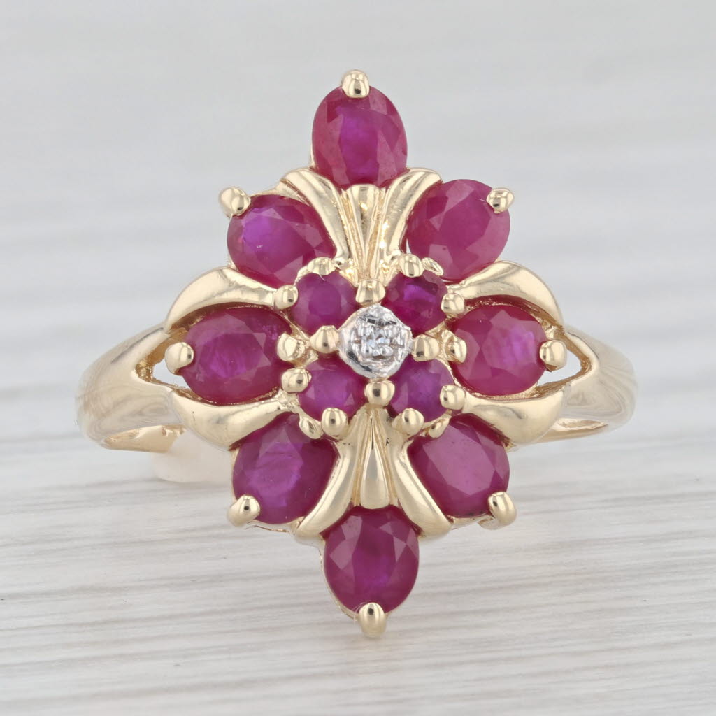 Light Gray 2.16ctw Ruby Cluster Ring 14k Yellow Gold Size 7 Diamond Accent