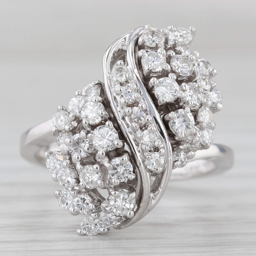 Gray 0.64ctw Diamond Cluster Ring 14k White Gold Size 5.75 Cluster Cocktail