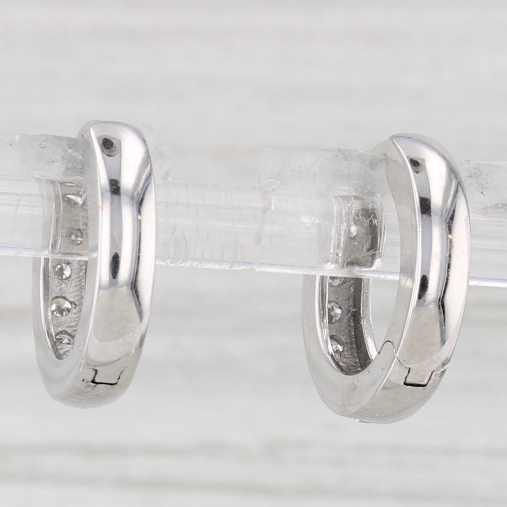 Light Gray 0.14ctw Diamond Hoop Huggie Earrings 14k White Gold Snap Top Round Hoops