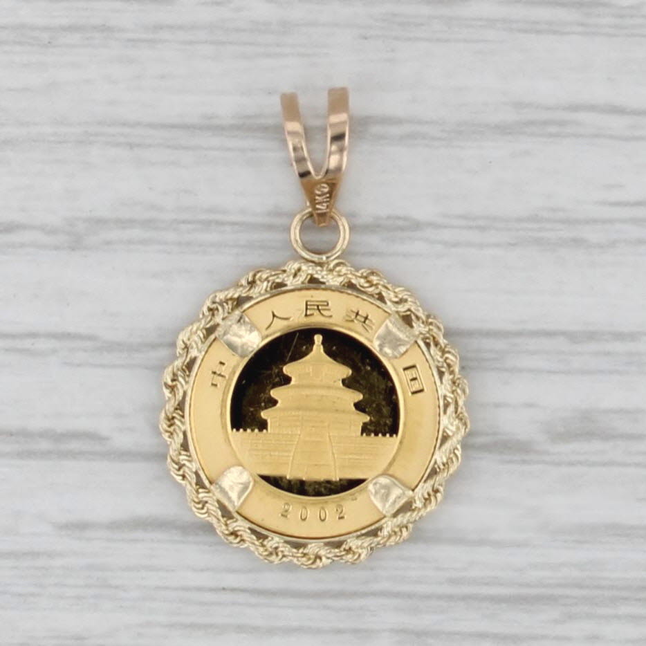 2002 Chinese Panda Coin Pendant 14k 1/20oz 24k Fine Yellow Gold 20 Yuan