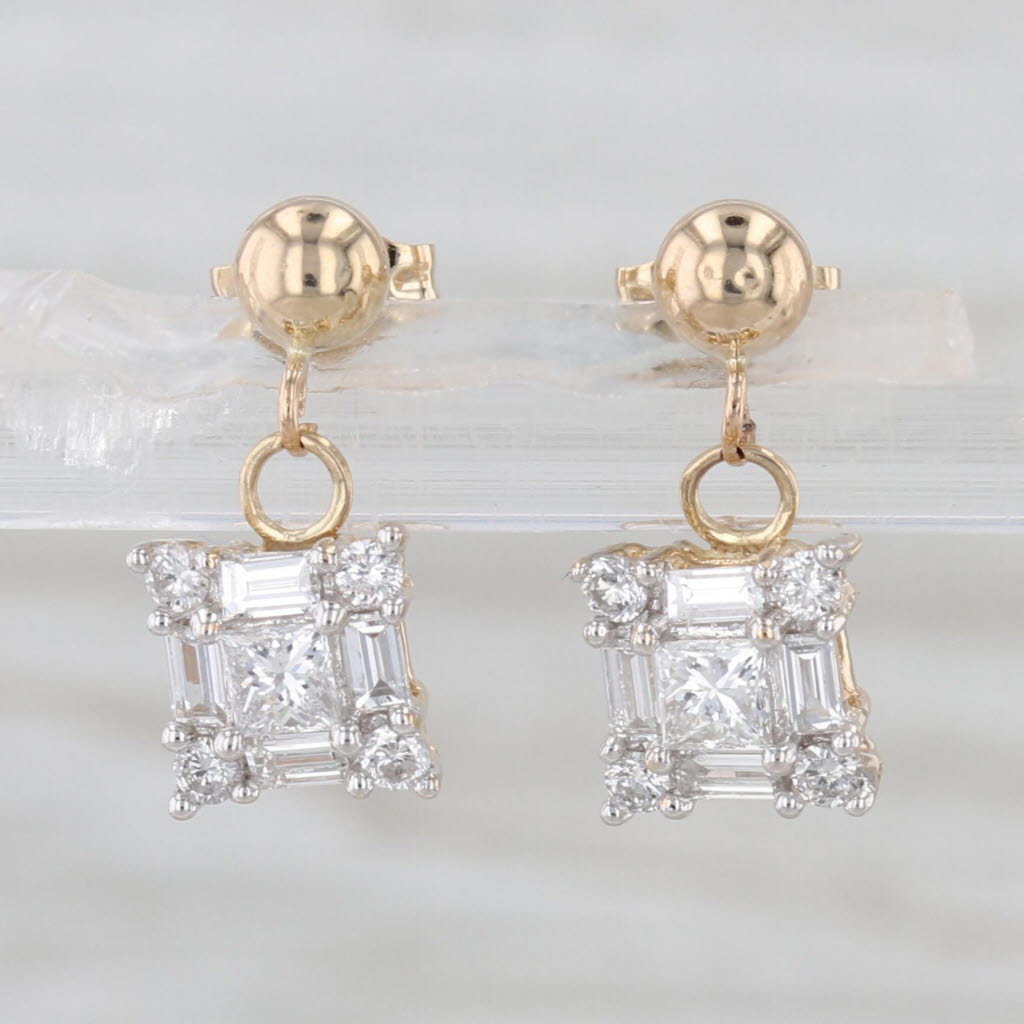 0.73ctw Diamond Dangle Earrings 14k Yellow Gold Pierced Drops