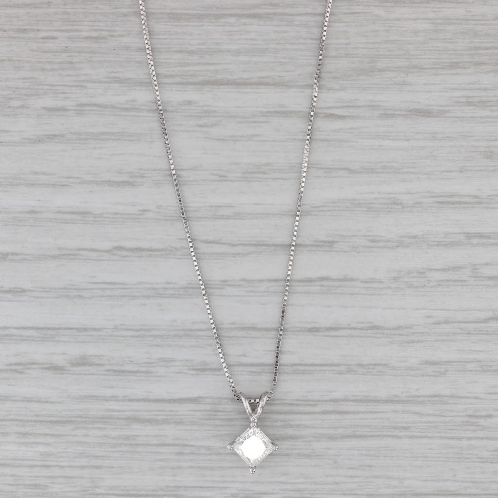 Gray 0.70ct Diamond Solitaire Pendant Necklace 14k White Gold 17.25" Box Chain