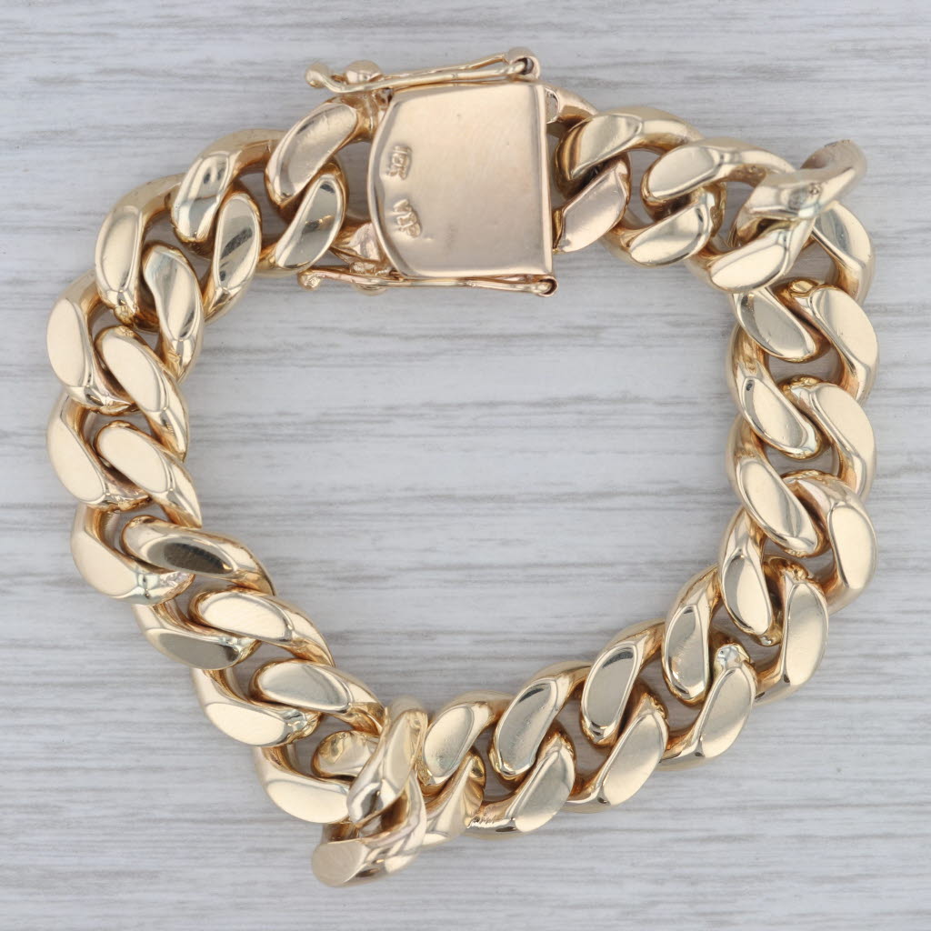 Gray 5ctw Diamond Curb Chain Bracelet 10k Yellow Gold 7.5" 13.2mm