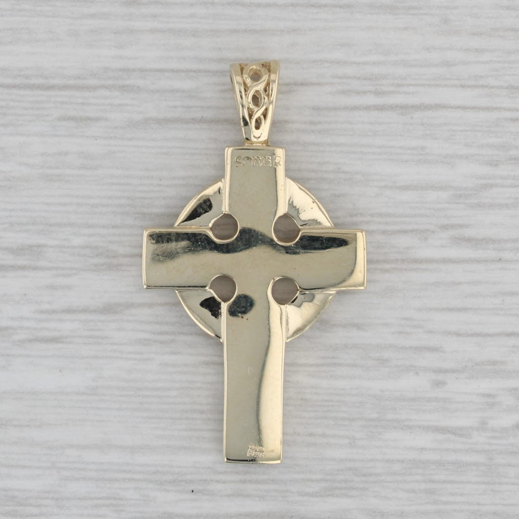 Gray Ornate Iona Celtic Cross Pendant 14k Yellow Gold Solvar Ireland