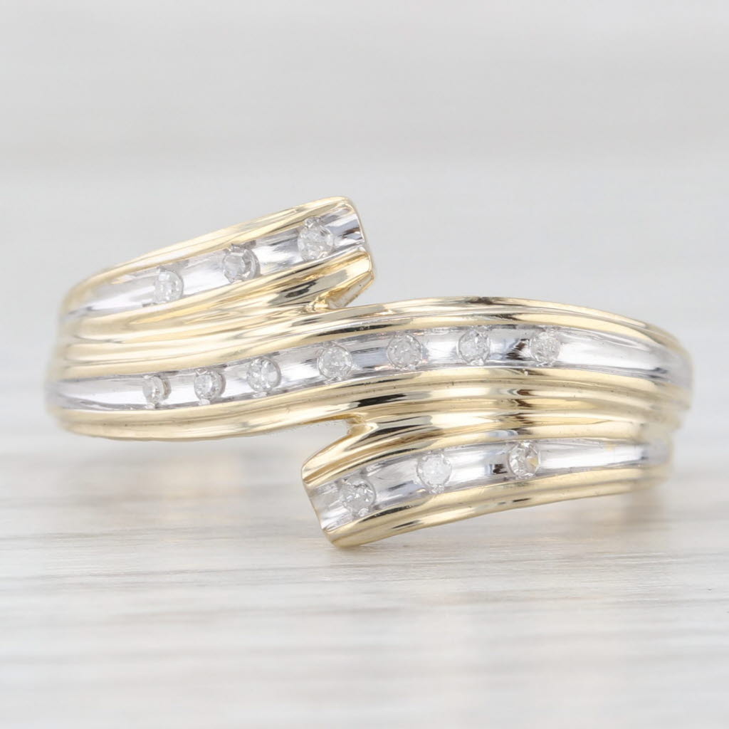Light Gray Diamond Bypass Ring Heart Accents 10k Yellow White Gold Size 7