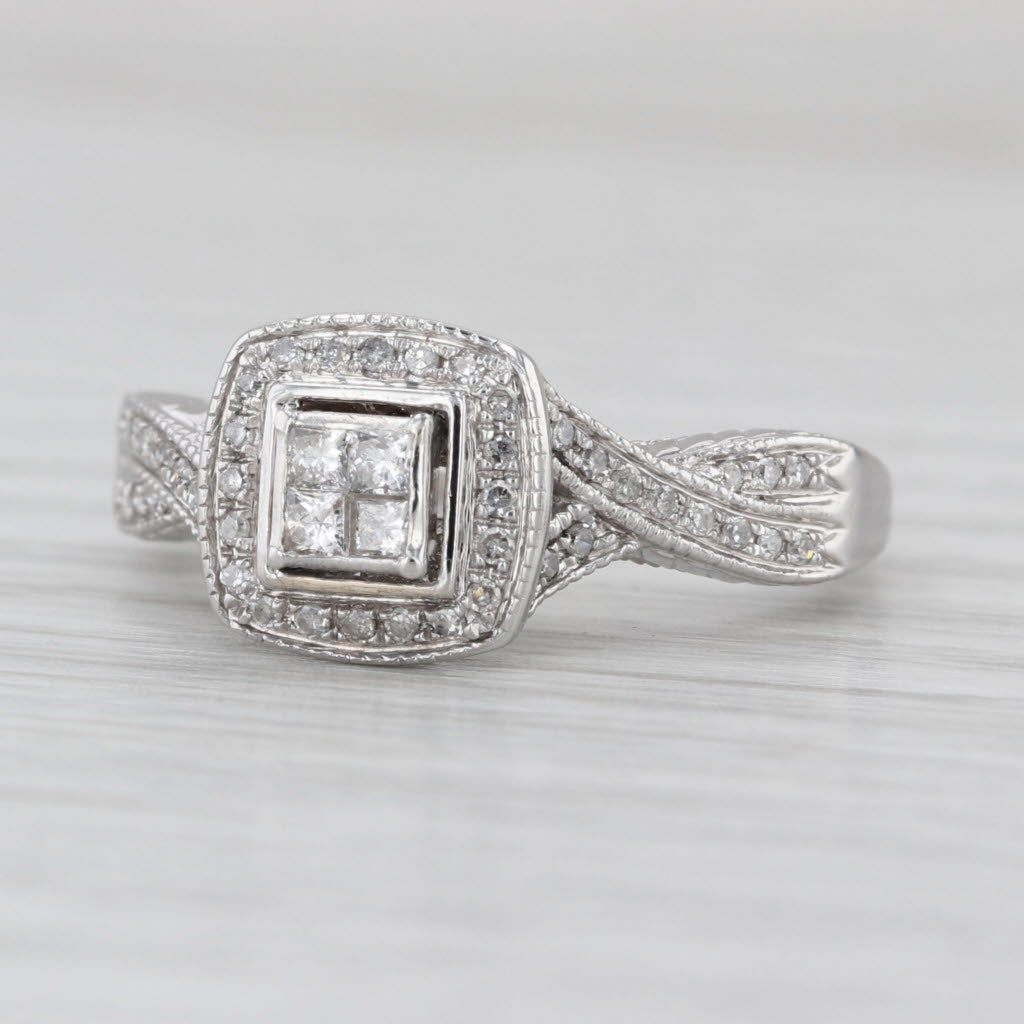 0.26ctw Princess Diamond Halo Engagement Ring 14k White Gold Size 7