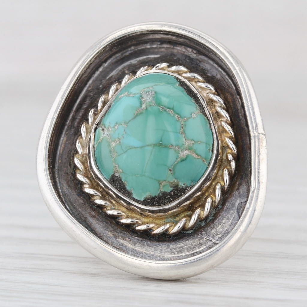 Vintage Turquoise Cabochon Ring Sterling Silver Native American Size 6