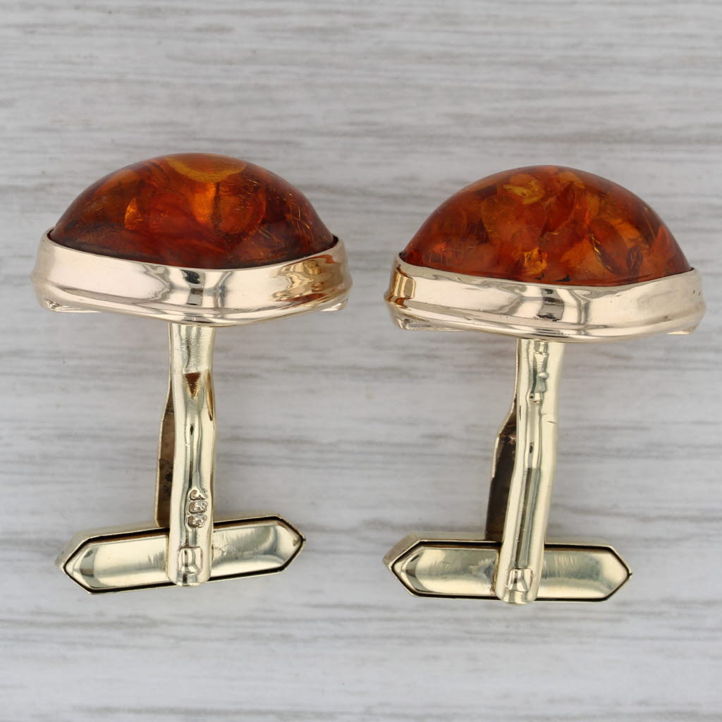 Dark Gray Vintage Men's Amber Cufflinks 333 8k Yellow Gold Folding Backs