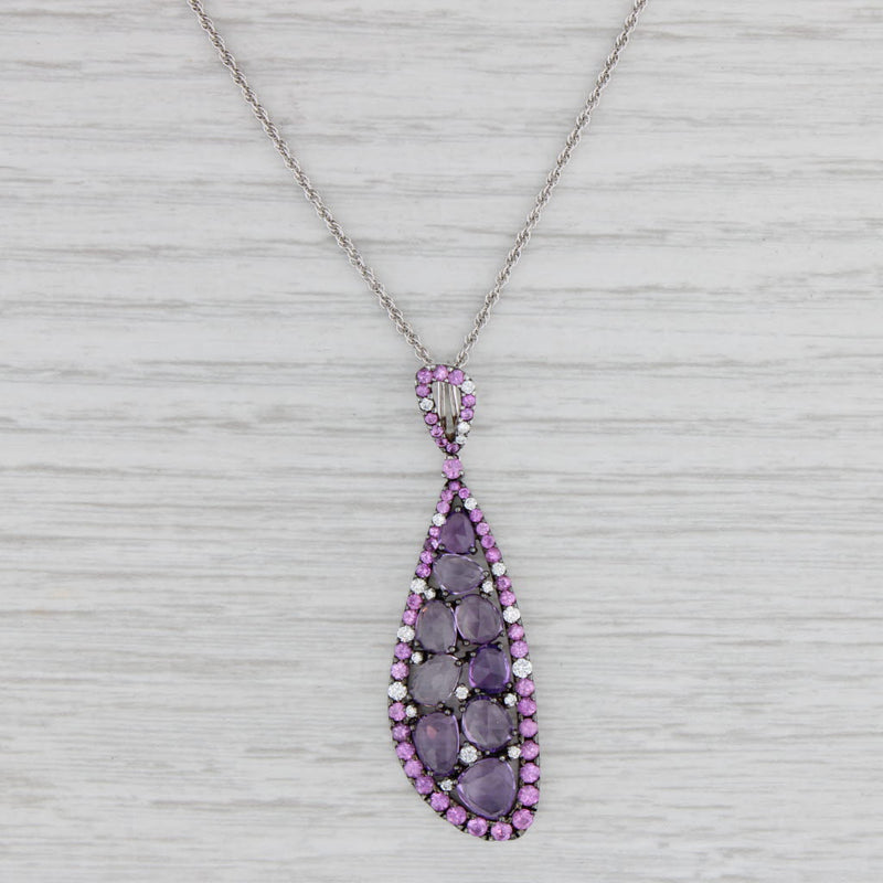 Light Gray New Amethyst Sapphire Diamond Pendant Necklace 14k Gold Allison Kaufman 18"