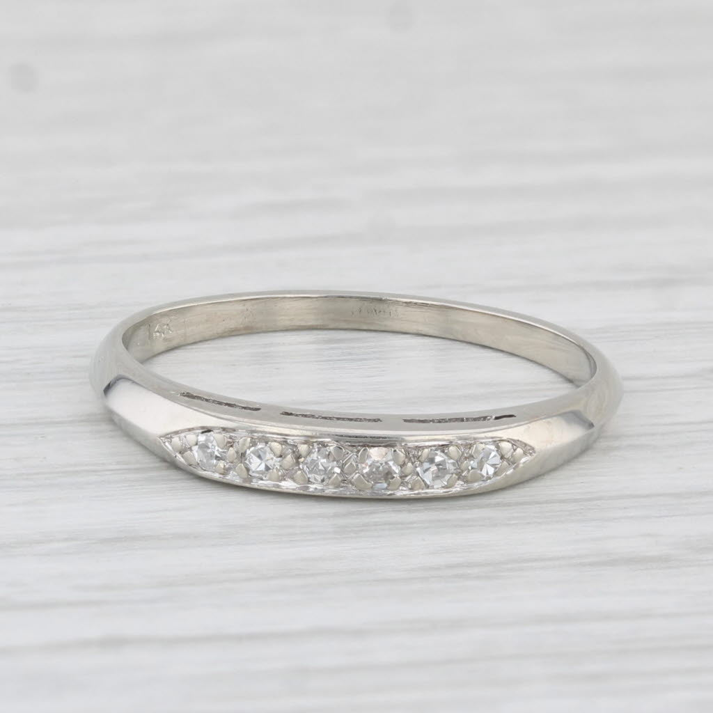 Light Gray Vintage Diamond Wedding Band 14k White Gold Size 6.5 Stackable Ring