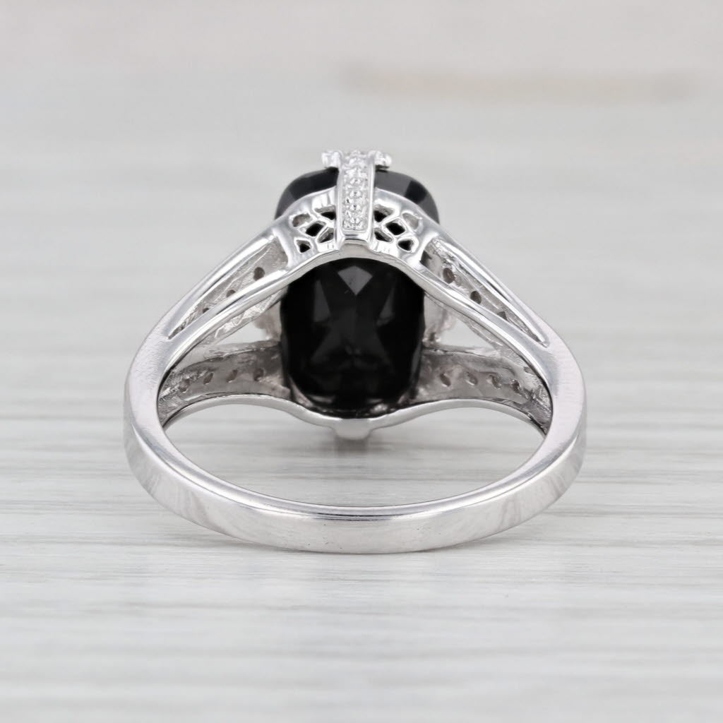 Cushion Onyx Diamond Ring 14k White Gold Size 7
