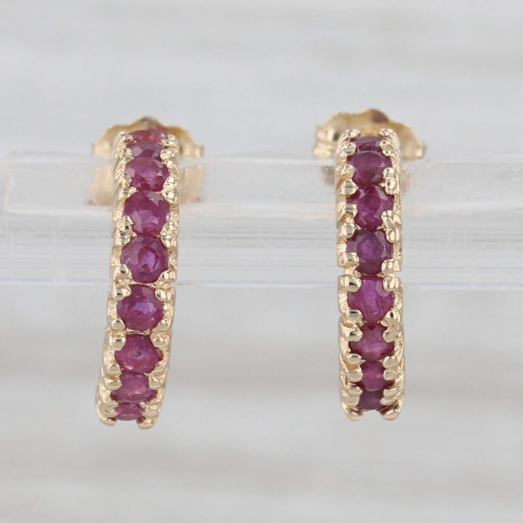 0.72ctw Ruby Half Hoop Earrings 14k Yellow Gold Drops
