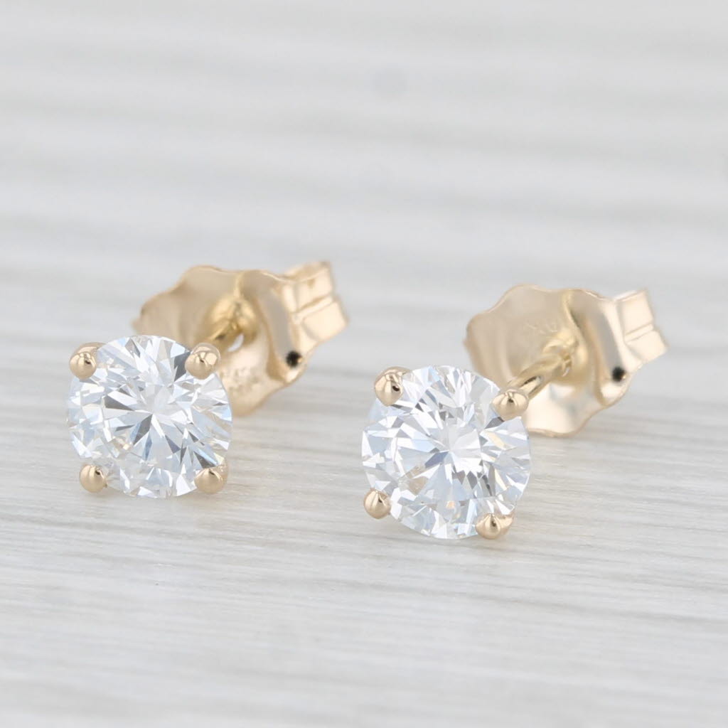 Light Gray New 0.71ctw Lab Created Diamond Stud Earrings 14k Yellow Gold Round Solitaires