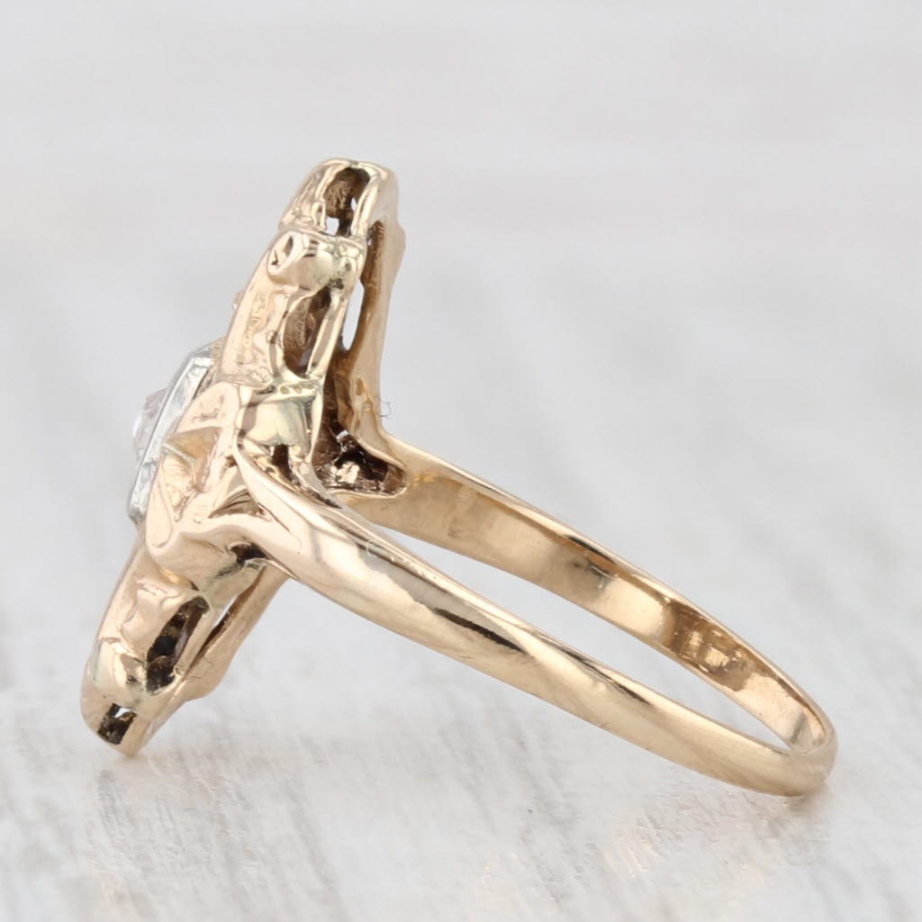 Light Gray Vintage Diamond Rose Cut Solitaire 14k Yellow White Gold Size 3.75
