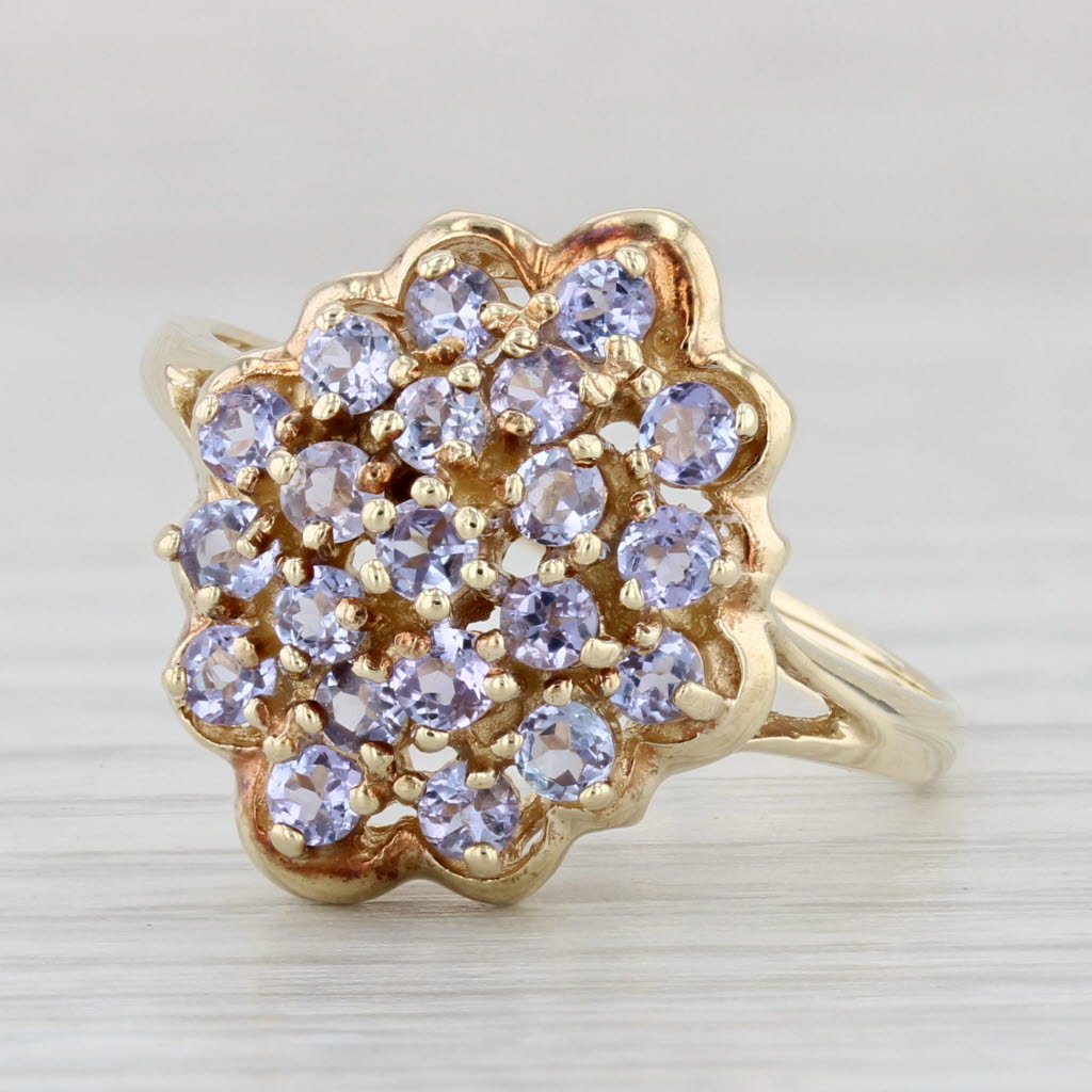 Light Gray 0.80ctw Tanzanite Cluster Ring 10k Yellow Gold Size 10 Cocktail