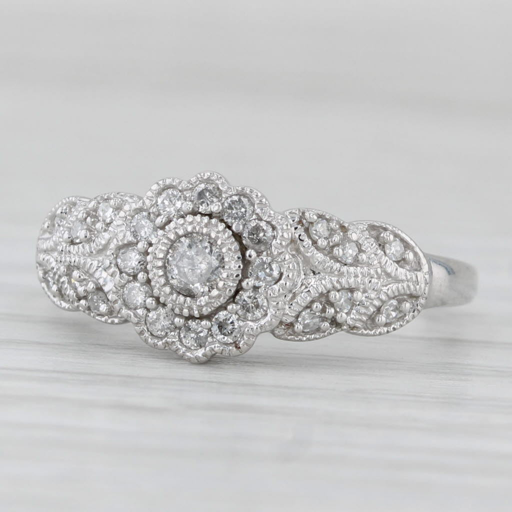 Light Gray 0.25ctw Diamond Flower Ring Vintage Engagement 10k White Gold Size 7