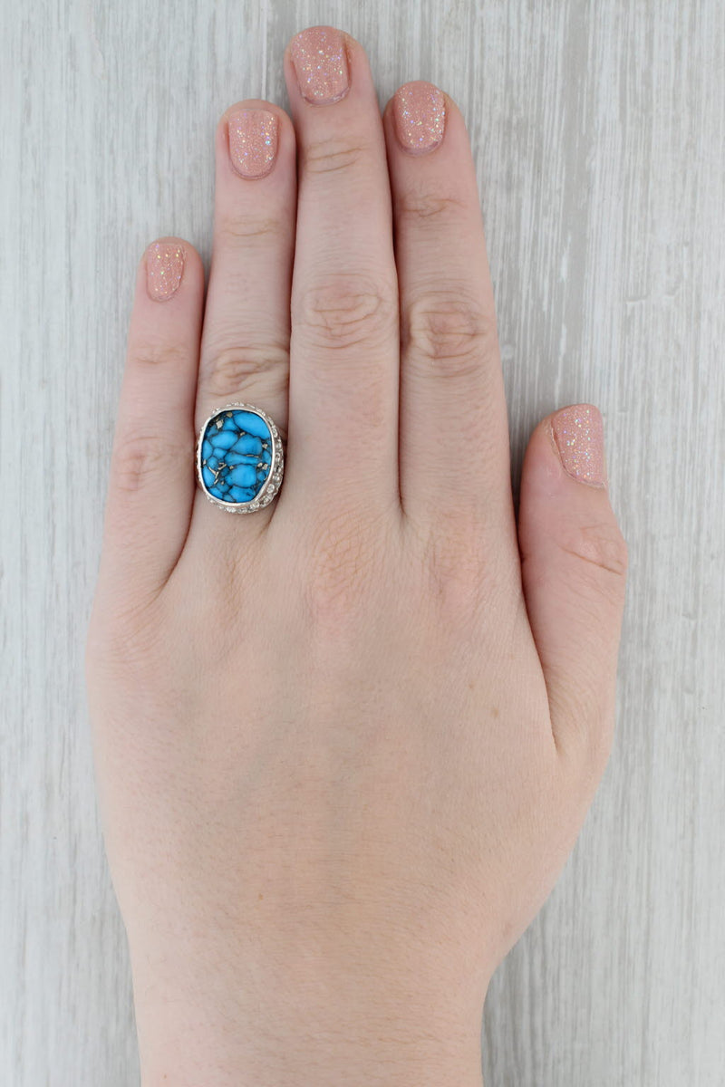 Marbled Simulated Turquoise Statement Ring Sterling Silver Size 8